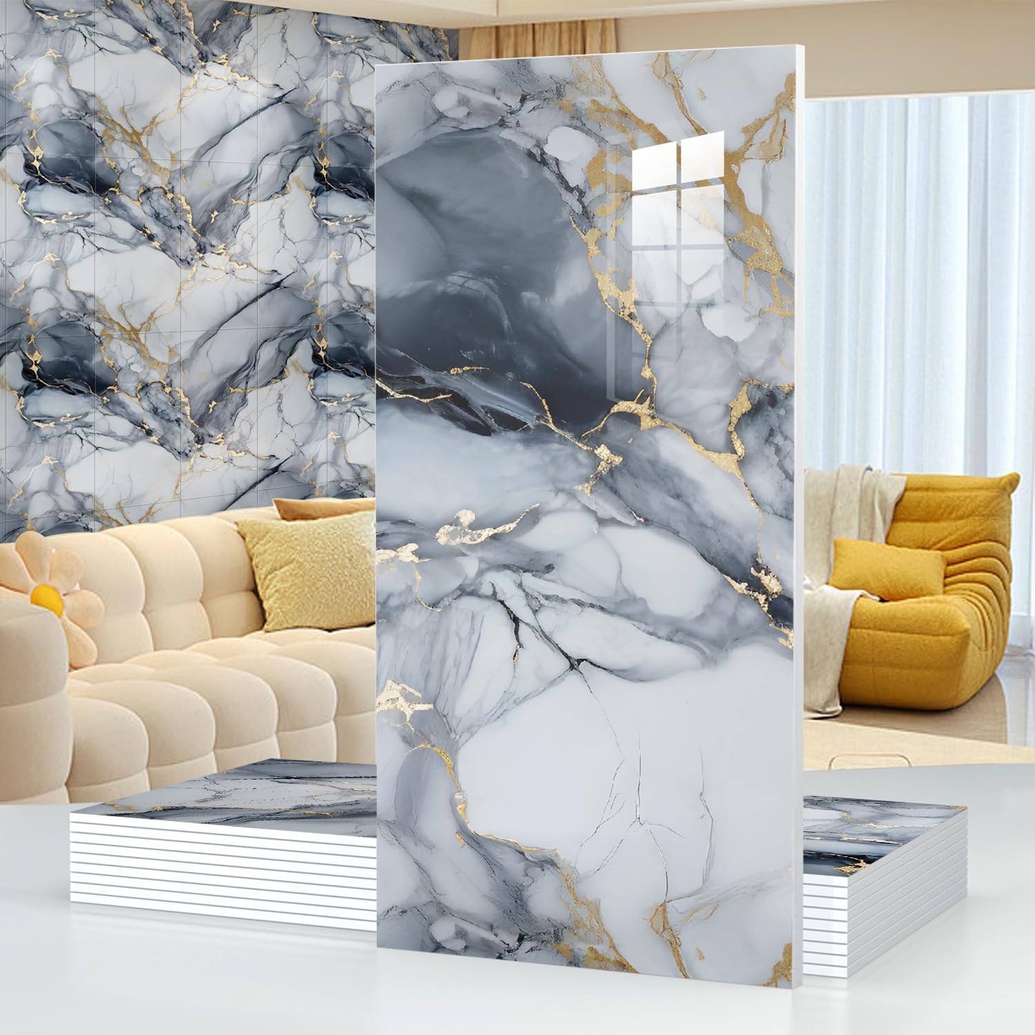 Blue Gold Marble Wall Panels