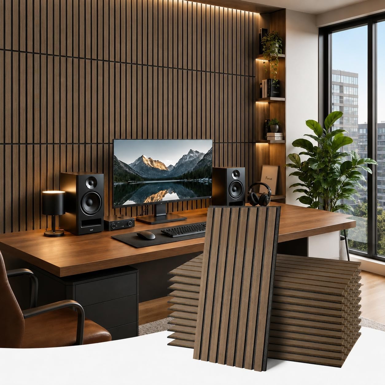 Dark Walnut Acoustic Wood Panels - 20-Pack