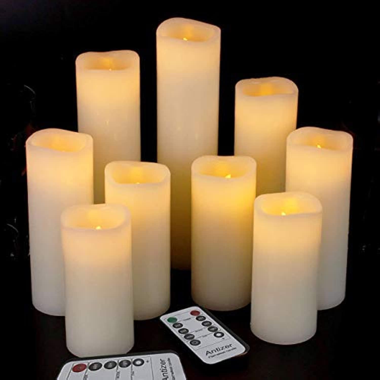 Ivory Real Wax Led Pillar Candles - 9-Piece