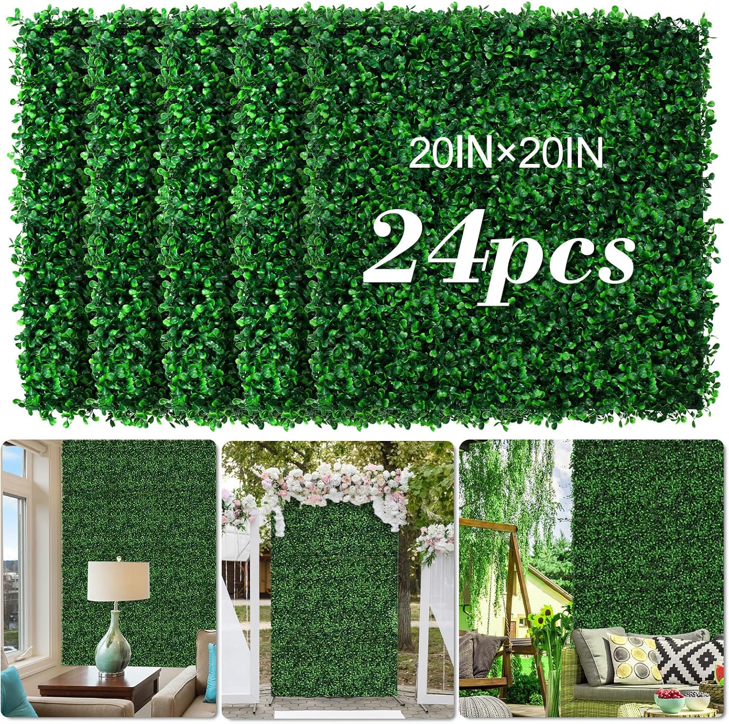 24-Piece Artificial Boxwood Hedge