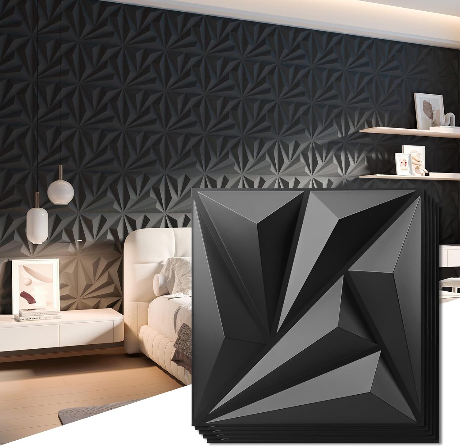 black PVC 3D wall panels - 20-Pack