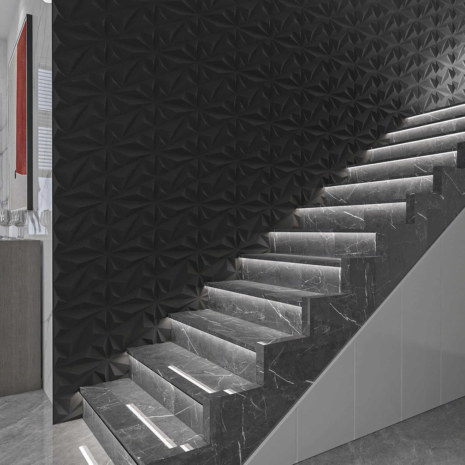 black PVC 3D geometric wall panels - 50-Pack - Image 9