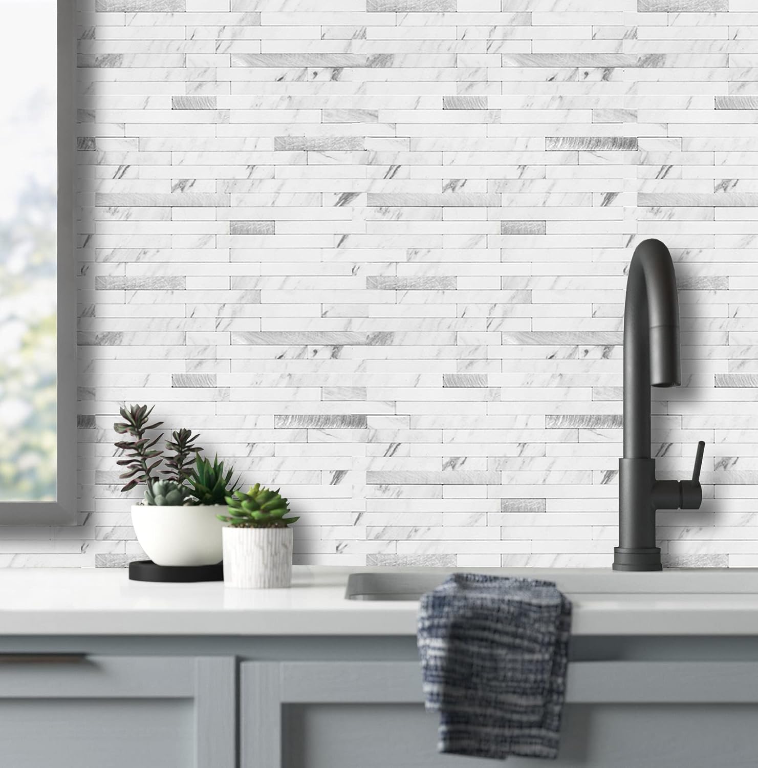 Faux Marble Peel And Stick Backsplash - 40-Sheet - Image 8