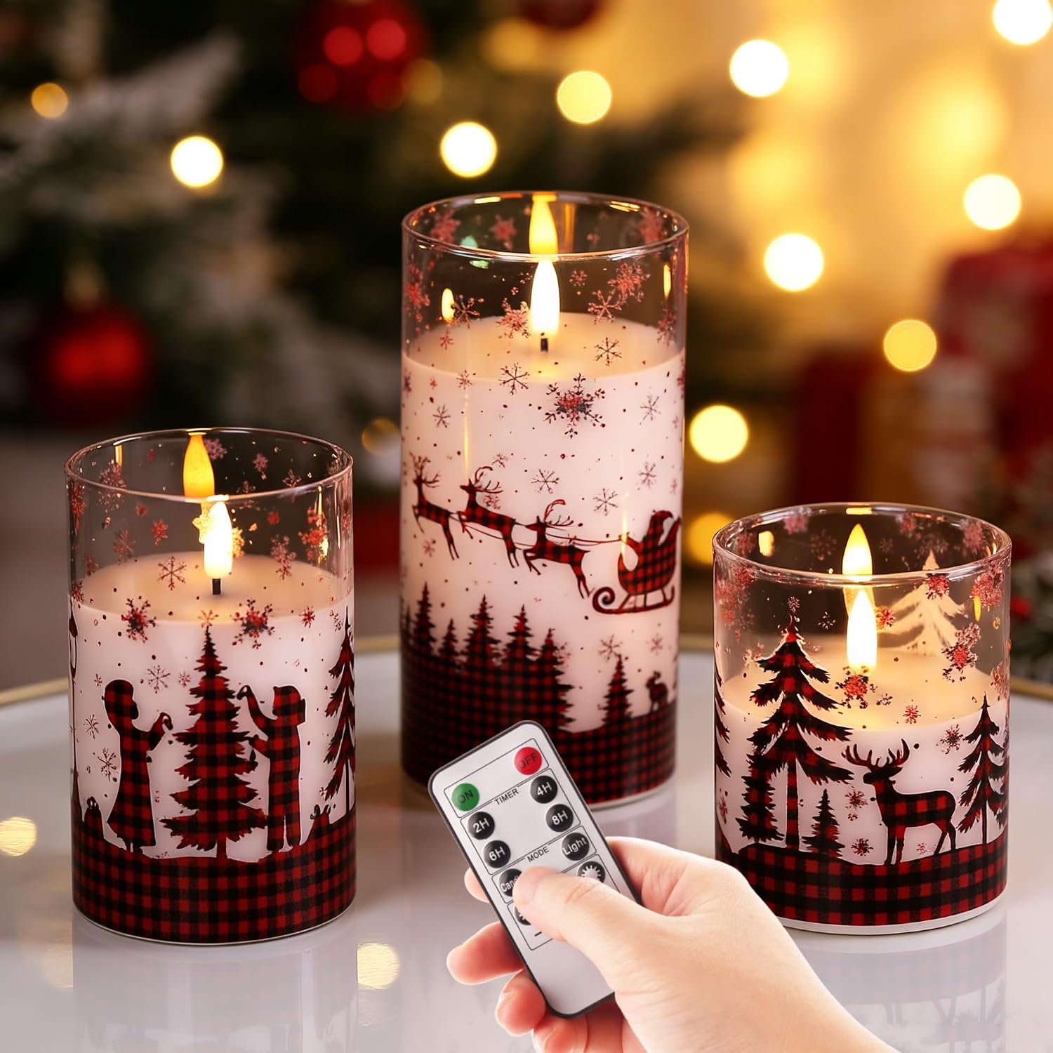 Amber Glass Led Pillar Candles - 3-Piece - Image 11