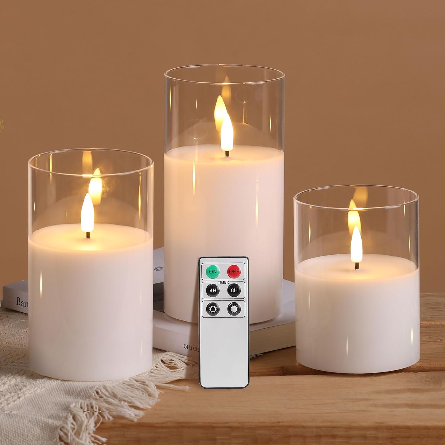 Amber Glass Led Pillar Candles - 3-Piece - Image 12