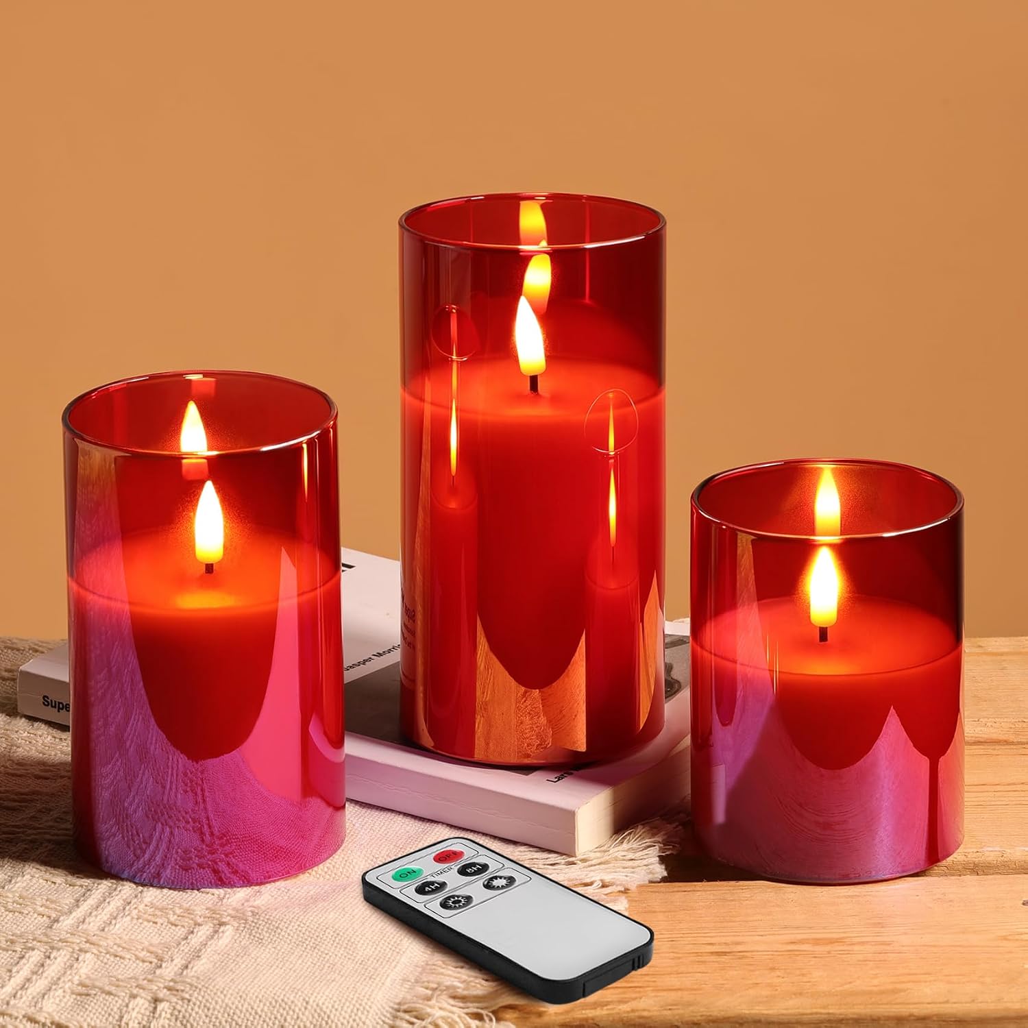 Amber Glass Led Pillar Candles - 3-Piece - Image 10