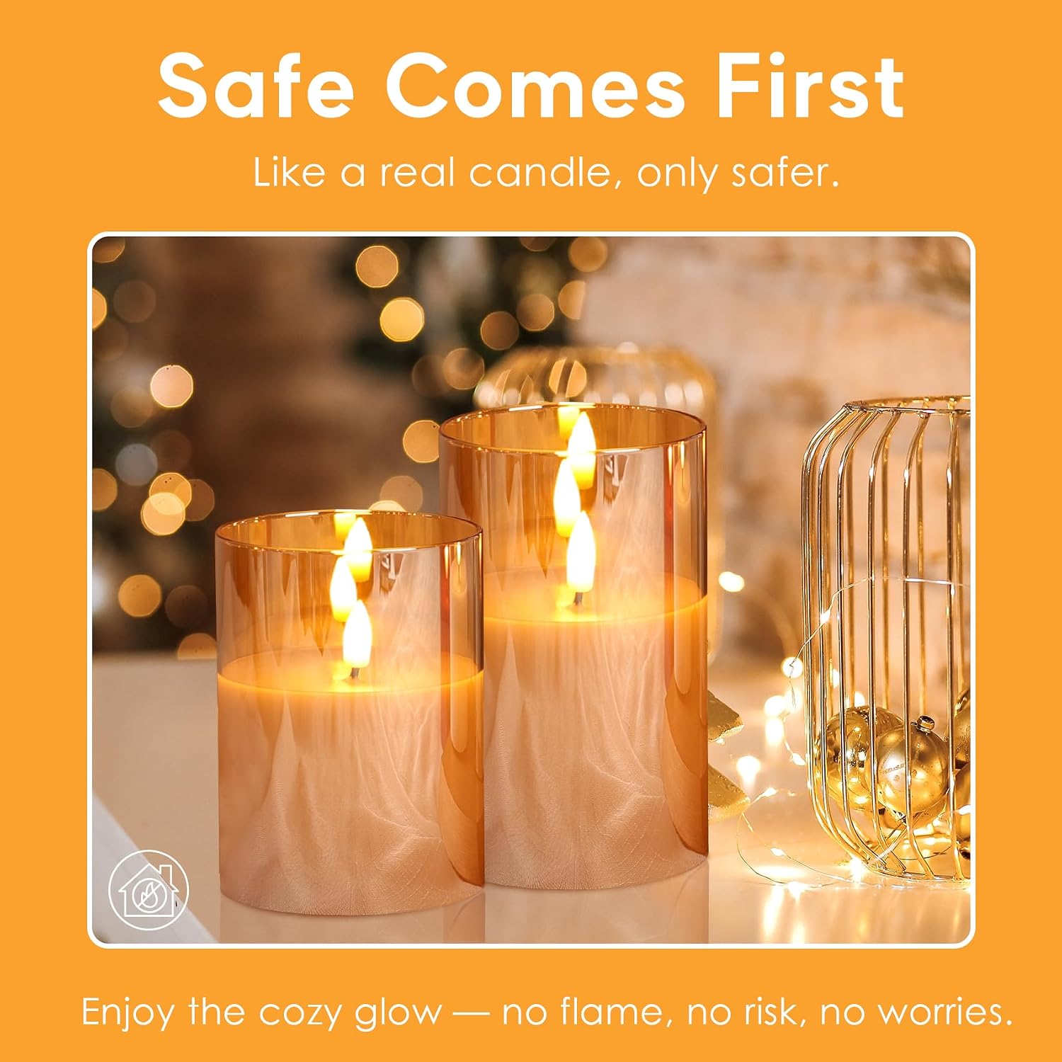 Amber Glass Led Pillar Candles - 3-Piece - Image 7
