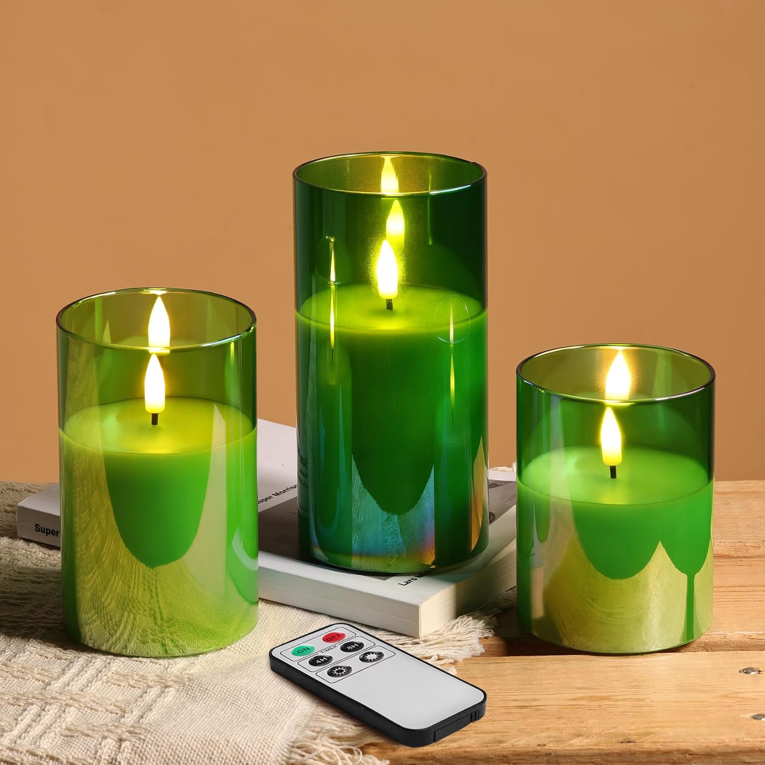 Amber Glass Led Pillar Candles - 3-Piece - Image 14