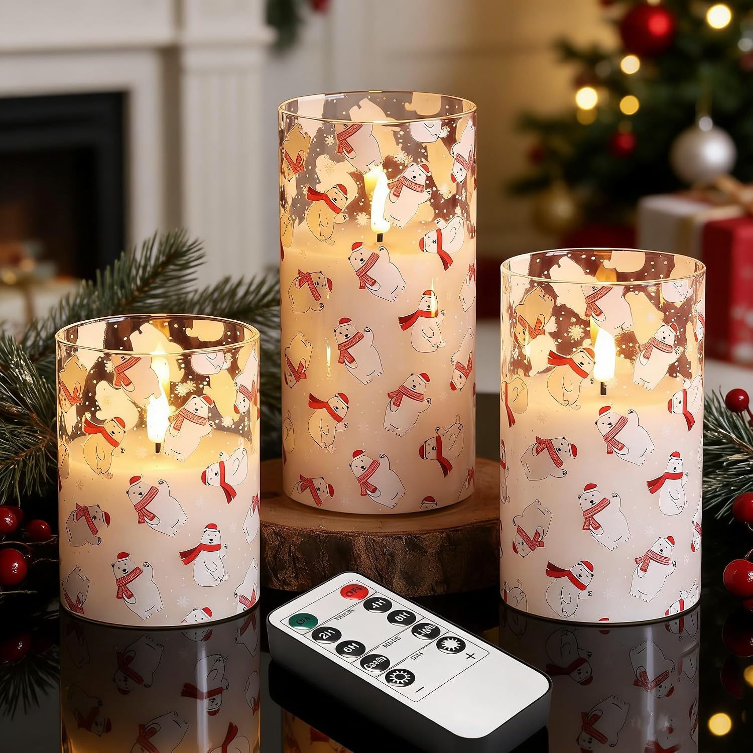 Amber Glass Led Pillar Candles - 3-Piece - Image 8