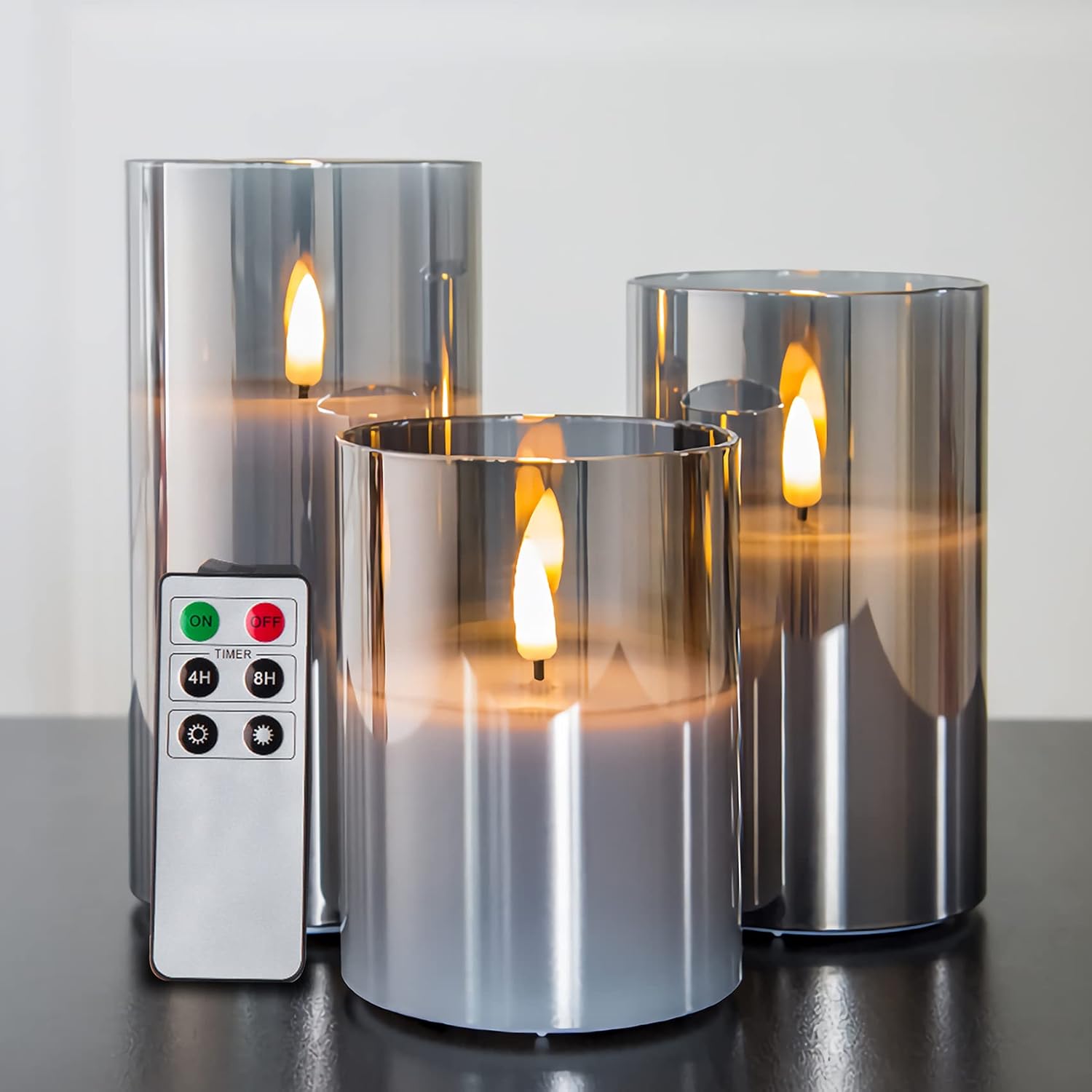 Amber Glass Led Pillar Candles - 3-Piece - Image 13