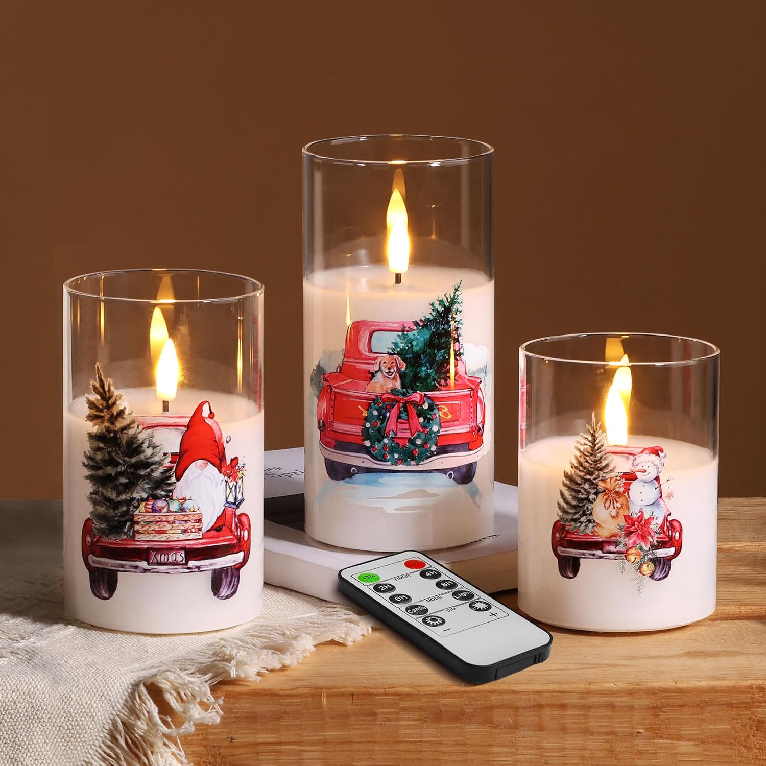 Amber Glass Led Pillar Candles - 3-Piece - Image 9