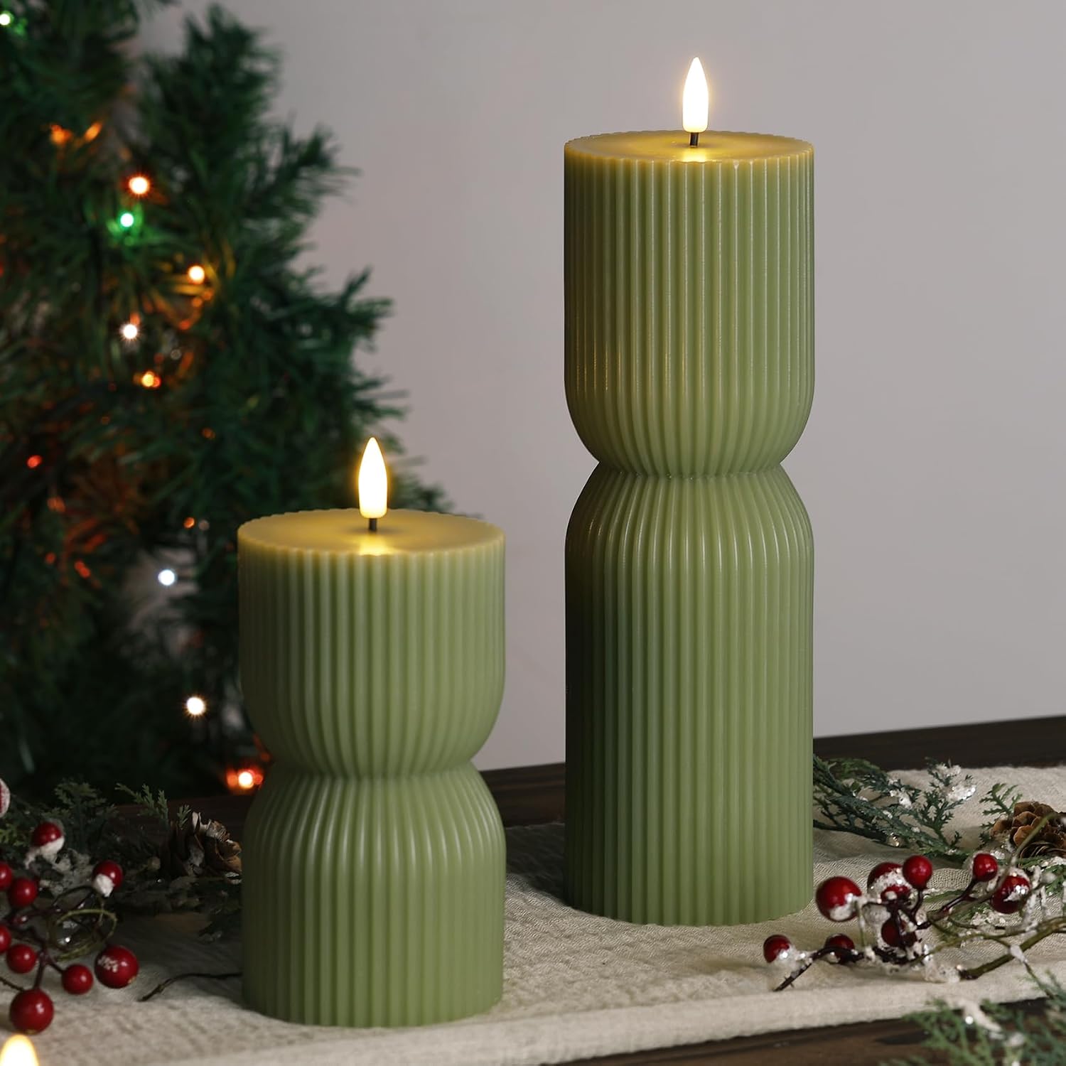 Olive Green Ribbed Flameless - Image 8