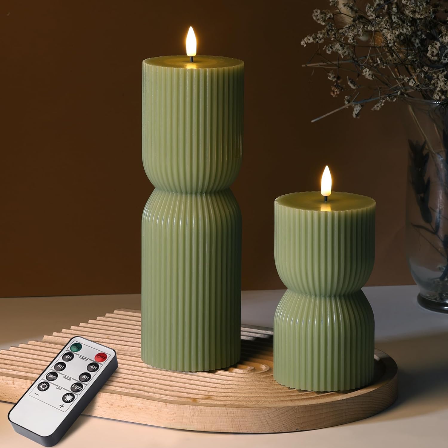 Olive Green Ribbed Flameless