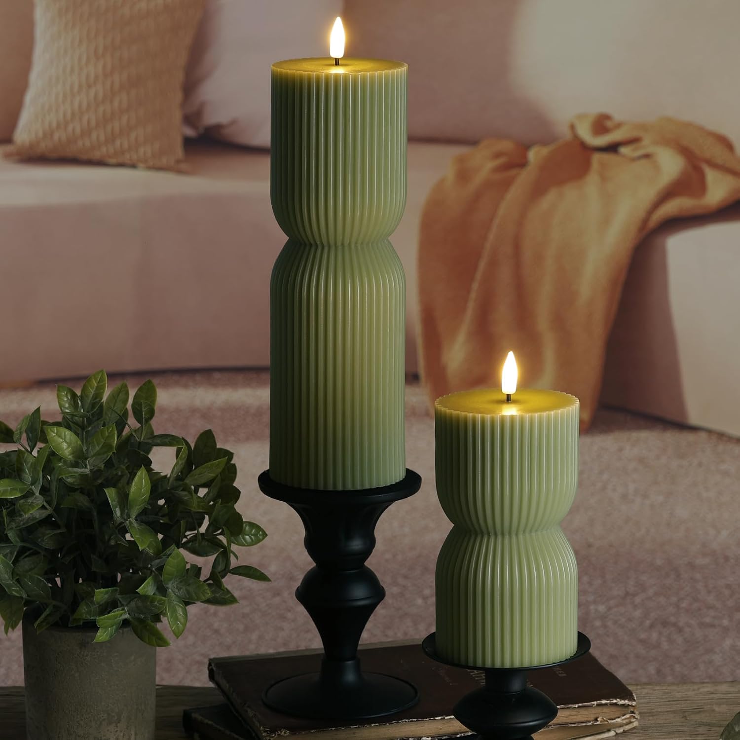 Olive Green Ribbed Flameless - Image 7