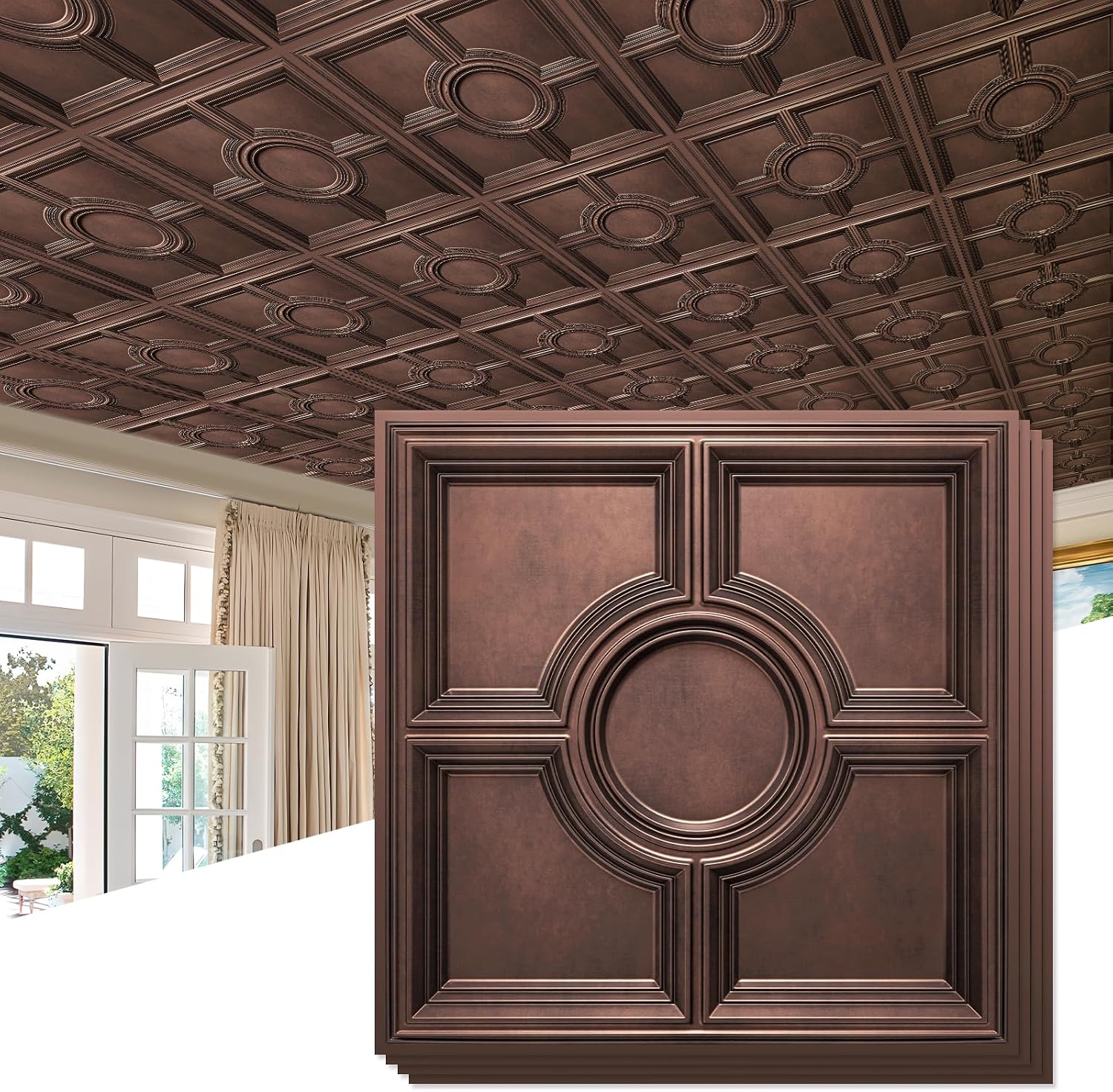 antique copper PVC ceiling tiles - 12-Pack