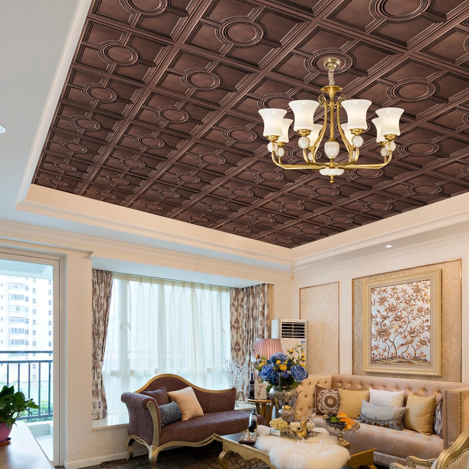 antique copper PVC ceiling tiles - 12-Pack - Image 8