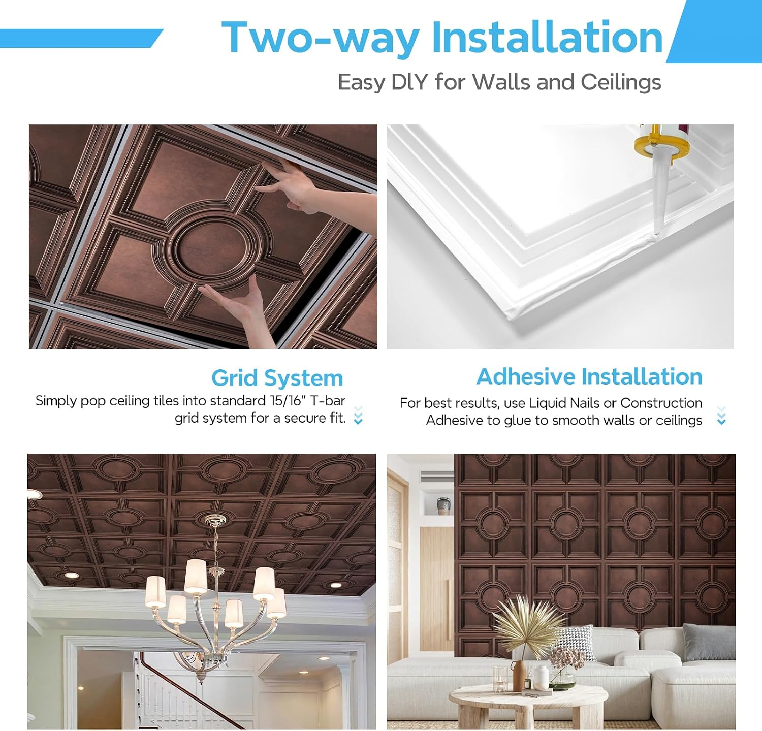 antique copper PVC ceiling tiles - 12-Pack - Image 7