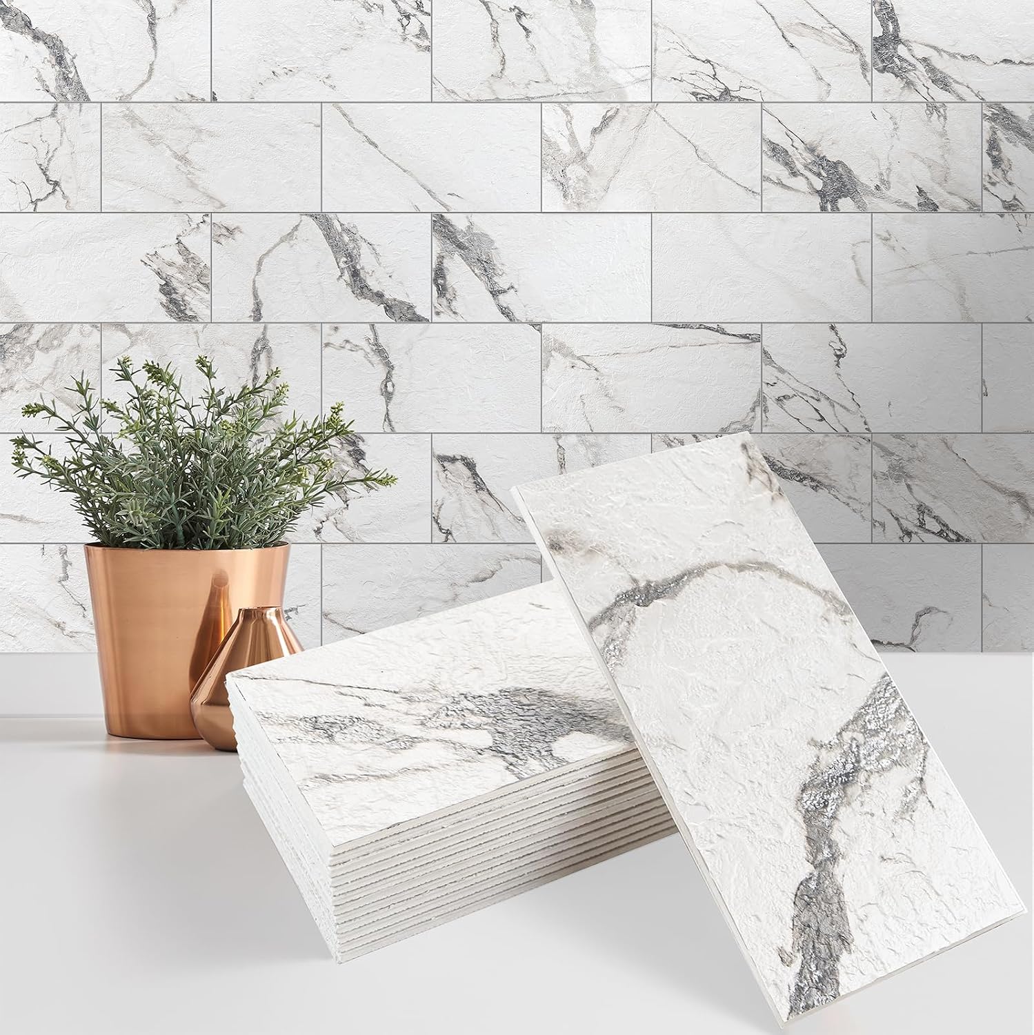 white PVC subway wall tiles - 100-Piece - Image 9
